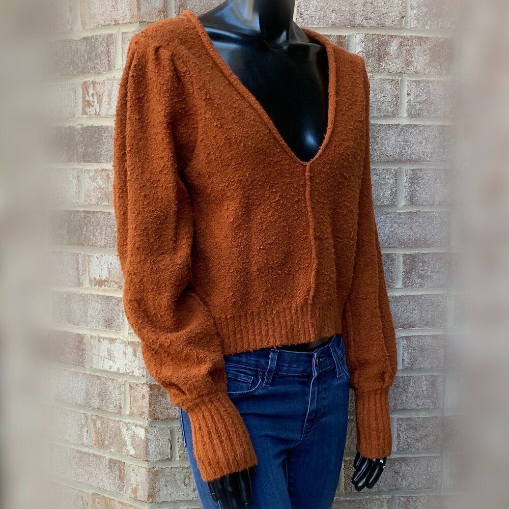 Free People Burnt Orange Long Sleeve V-Neck Sweater SzXS - Picture 4 of 15